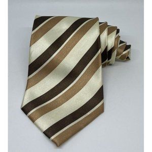 Karl Knox Mens Brown Neutral Striped Tie Mens Neckwear Handmade 100% Polyester